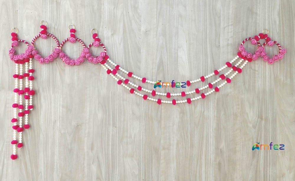 Elegant Pink Heavy Flower Pearl Beads Bhandhanwar ( Length : 36 Inch )