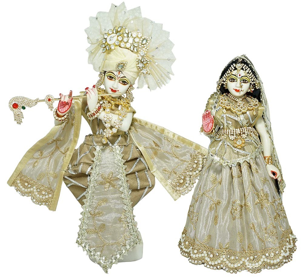 Radha Krishna Golden Stone Embroidery Lace Work Dress