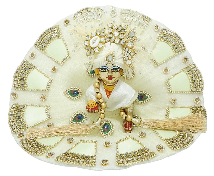 Laddu Gopal Parrot Green Stone Patch Work 3-Piece Dress